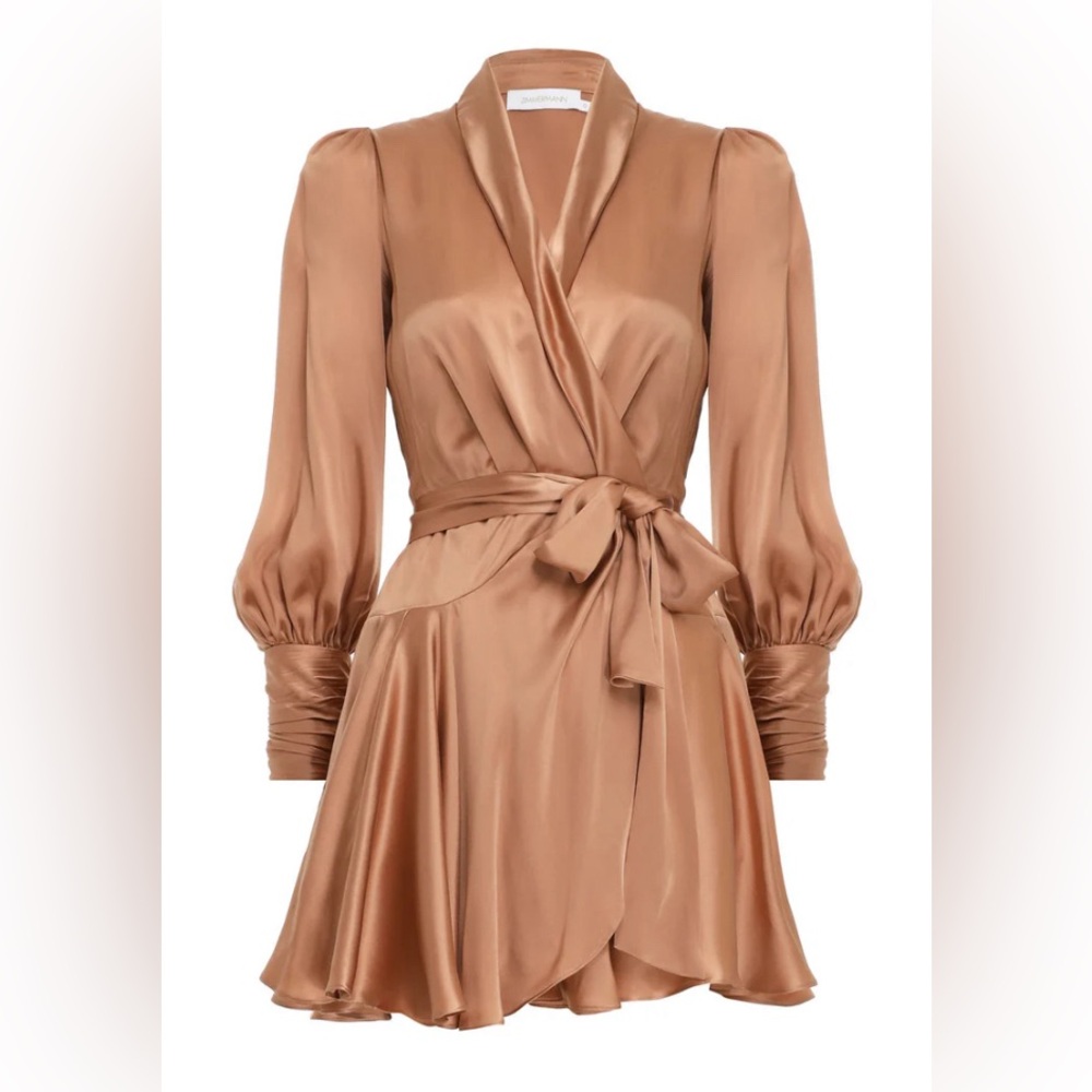 Zimmermann silk wrap dress brown tan